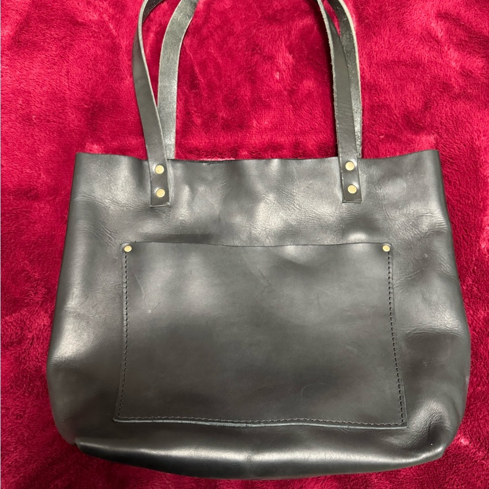 PLC Medium Black Leather Tote Bag